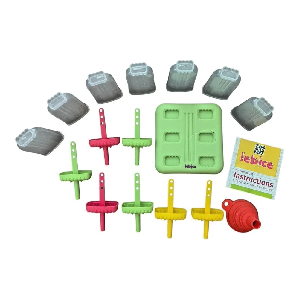 Lebice Popsicle Molds 6 Ice Pop Makers with Funnel‎ and Brush Kids DIY Snacks
